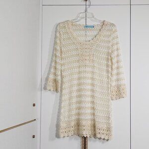 Solitaire Swim Coverup Dress Size M Beige Embroidered Lace Summer/Beach
